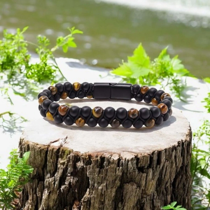 Moncuk Design Kaplan Gözü Ve Oniks Doğaltaş Ve Çelik Halatlı Erkek Bileklik 33512B18D2