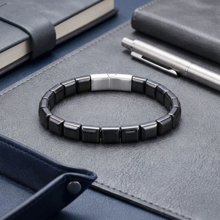 Moncuk Design Kare Hematit Doğaltaşlı Çelik Halat Ve Klips Bileklik 33512B4D1