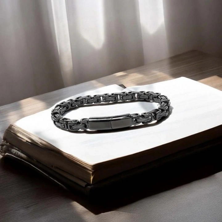 Moncuk Design Kilit Mekanizmalı Siyah Kral Zincir Bileklik 6Mm 3351CZB1D93