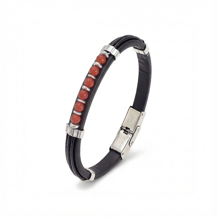 Moncuk Design Kırmızı Akik Taşlı Deri Bileklik 33511G6D4M