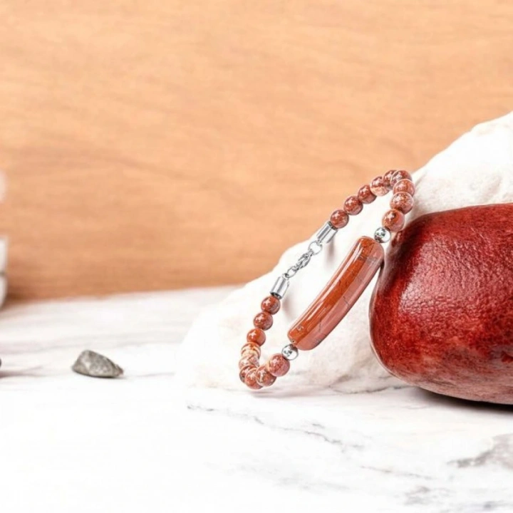 Moncuk Design Kırmızı Jasper Doğaltaş Çelik Halat Ve Çelik Klipsli Bileklik 33512B19D5