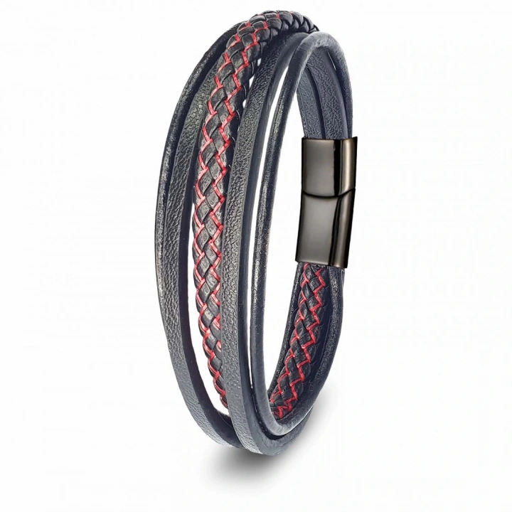Moncuk Design Kırmızı Siyah Çoklu Deri Bileklik 33513B2D6