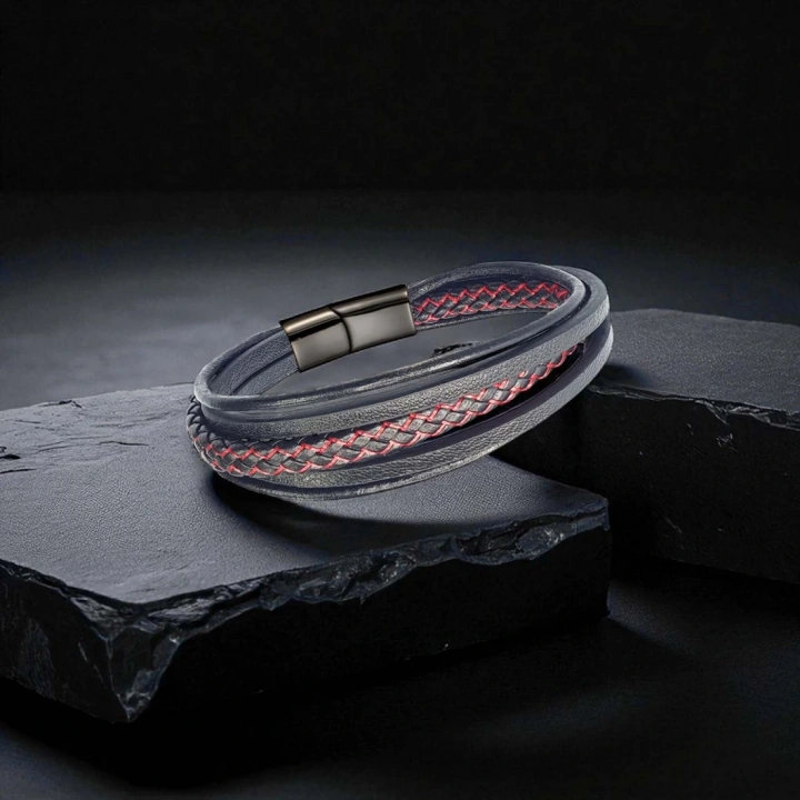 Moncuk Design Kırmızı Siyah Çoklu Deri Bileklik 33513B2D6