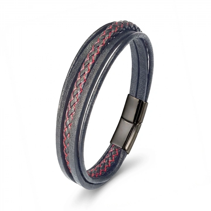 Moncuk Design Kırmızı Siyah Çoklu Deri Bileklik 33513B2D6