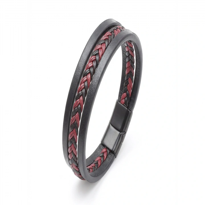 Moncuk Design Kırmızı Siyah Saç Örgü Ve Çelik Bileklik 33513B10D3