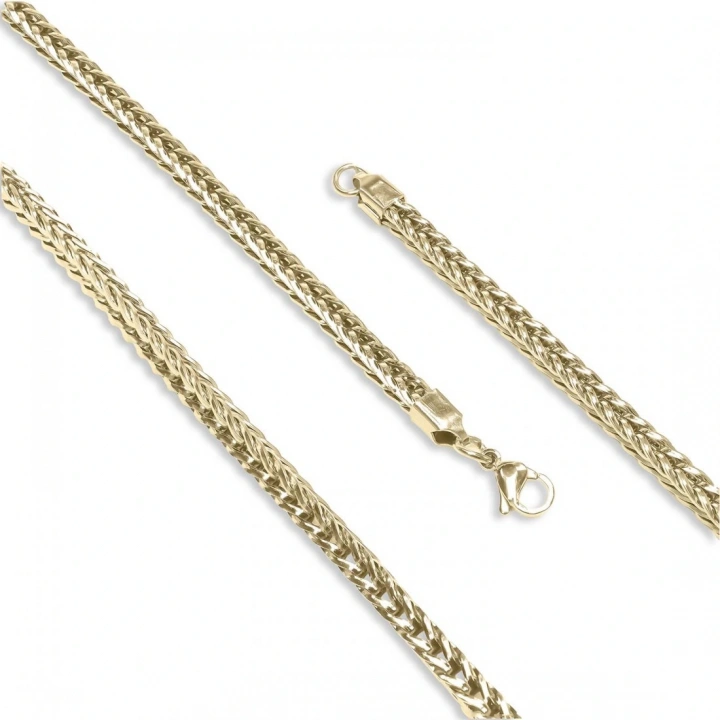 Moncuk Design Köşeli Kral Bakla Örgülü Çelik Kolye 4Mm 3351CEK025