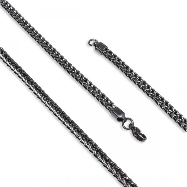 Moncuk Design Köşeli Kral Bakla Örgülü Çelik Kolye 4Mm 3351CEK026