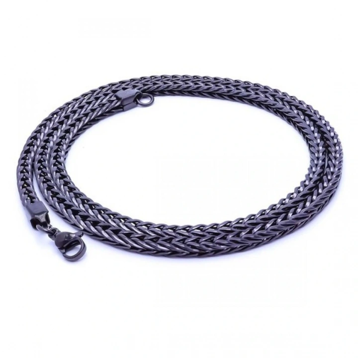 Moncuk Design Köşeli Kral Bakla Örgülü Çelik Kolye 4Mm 3351CEK026