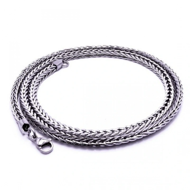 Moncuk Design Köşeli Kral Bakla Örgülü Çelik Kolye 4Mm 3351CEK046