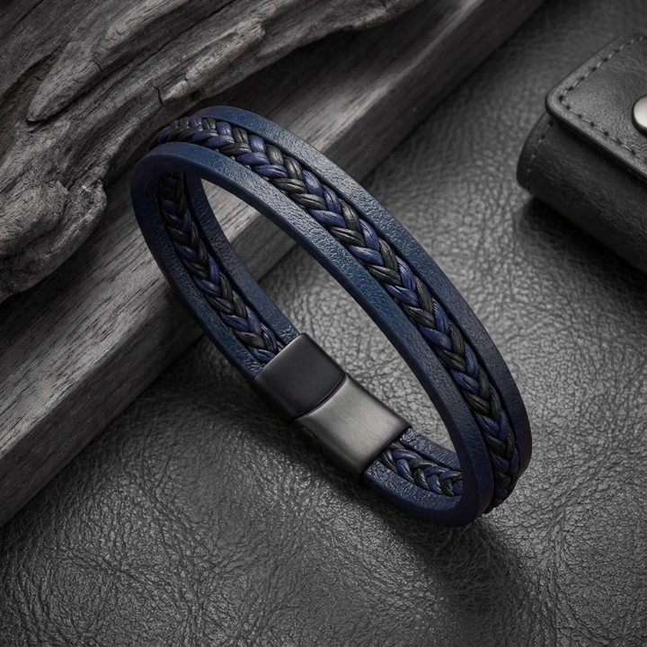 Moncuk Design Lacivert Siyah Saç Örgü Ve Çelik Bileklik 33513B10D1