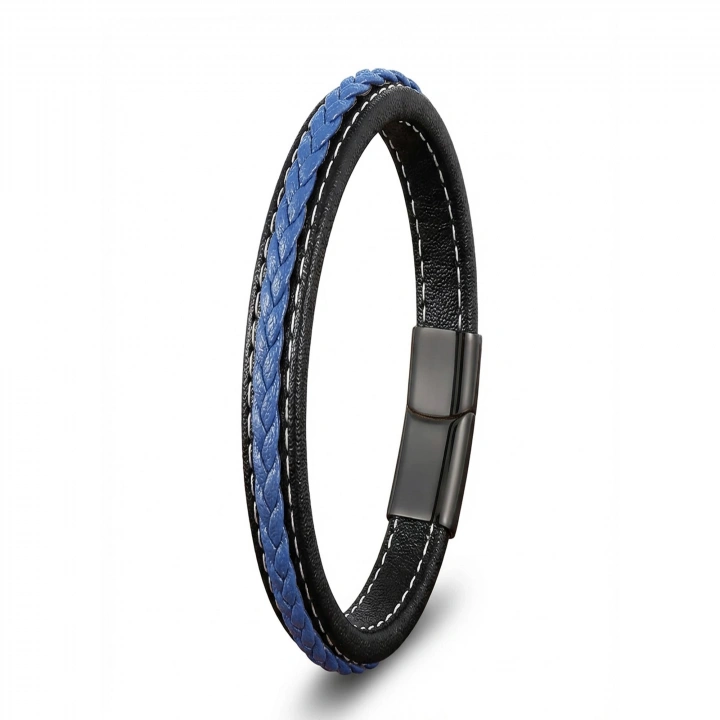 Moncuk Design Lacivert & Siyah Saç Örgülü Deri Ve Çelik Bileklik 33513B8D11