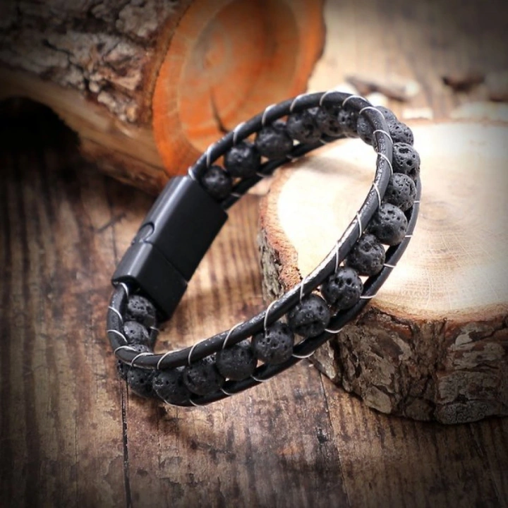 Moncuk Design Lav Taşı Doğaltaş Deri Bileklik 33512B2D8M3