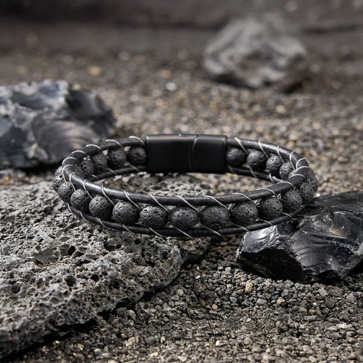 Moncuk Design Lav Taşı Doğaltaş Deri Bileklik 33512B2D8M3