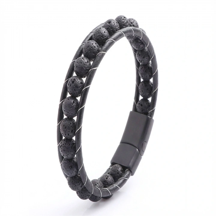 Moncuk Design Lav Taşı Doğaltaş Deri Bileklik 33512B2D8M3