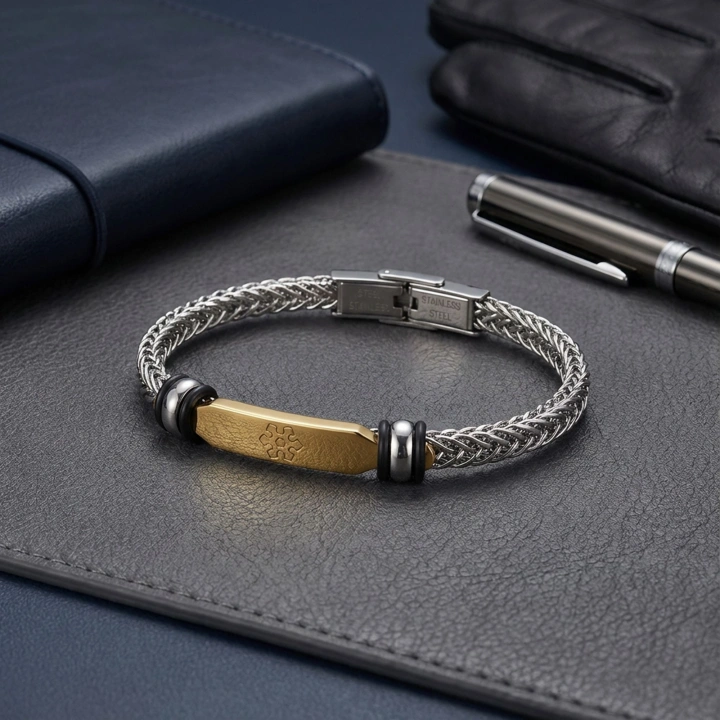 Moncuk Design Maltese Cross Çelik Hasır Örgülü Ayarlanabilir Bileklik 33511G5D1M