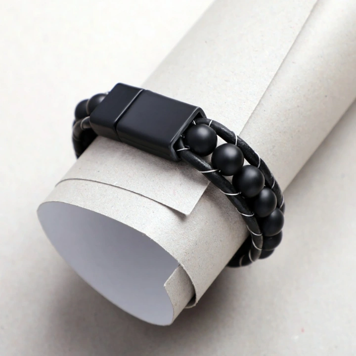 Moncuk Design Mat Oniks Taşı Örmeli Deri Bileklik 33512B2D8M7