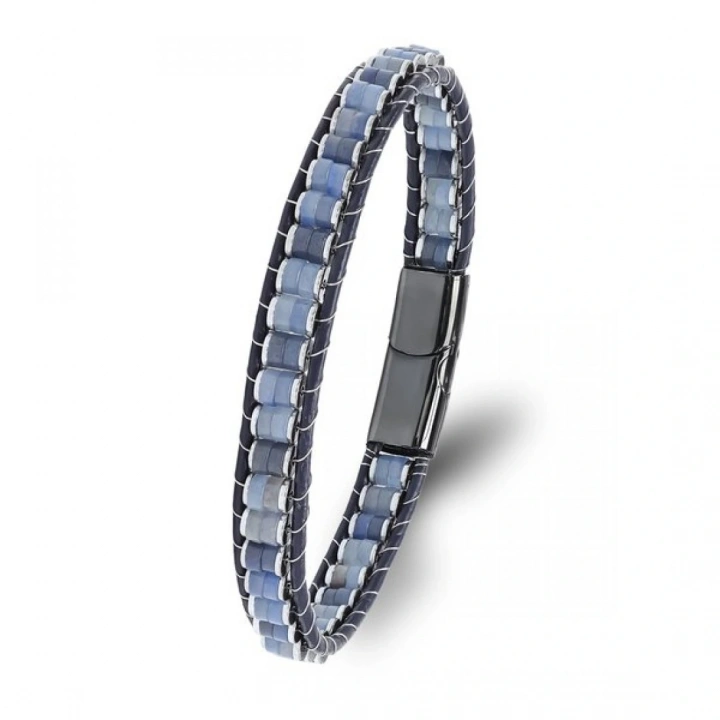Moncuk Design Mavi Aventurin & Hematit Çelik Örgülü Deri Bileklik 33512B22D4