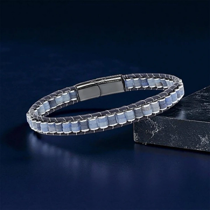 Moncuk Design Mavi Aventurin & Hematit Çelik Örgülü Deri Bileklik 33512B22D4