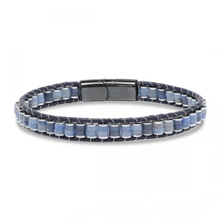 Moncuk Design Mavi Aventurin & Hematit Çelik Örgülü Deri Bileklik 33512B22D4
