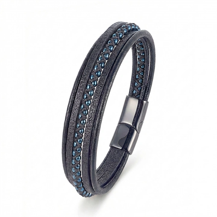 Moncuk Design Mavi Hematit Ve Çoklu Deri Bileklik 33514B3D3