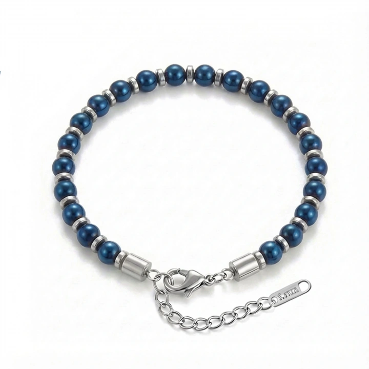 Moncuk Design Mavi Küre Hematit Doğal Taşlı Ayaranabilir Çelik Zincir Bileklik 33512B10D4