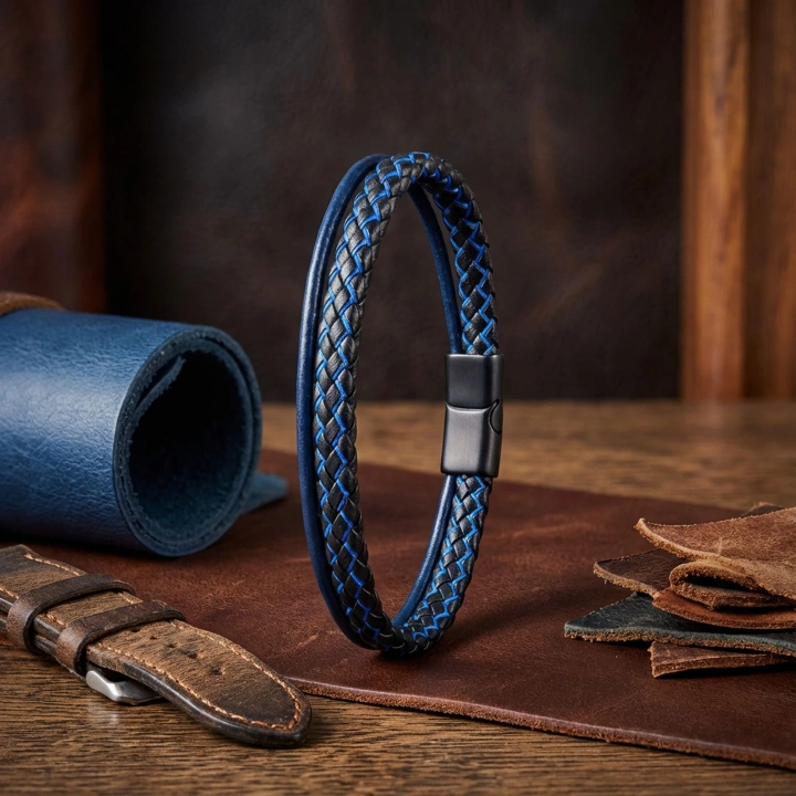 Moncuk Design Mavi Renk Çoklu Deri Bileklik 33513B5D2