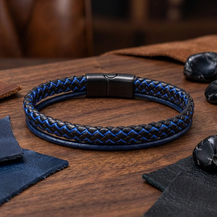 Moncuk Design Mavi Renk Çoklu Deri Bileklik 33513B5D2