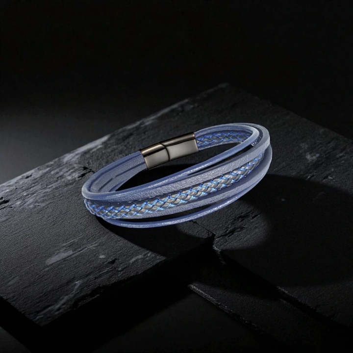 Moncuk Design Mavi Siyah Çoklu Deri Bileklik 33513B2D7