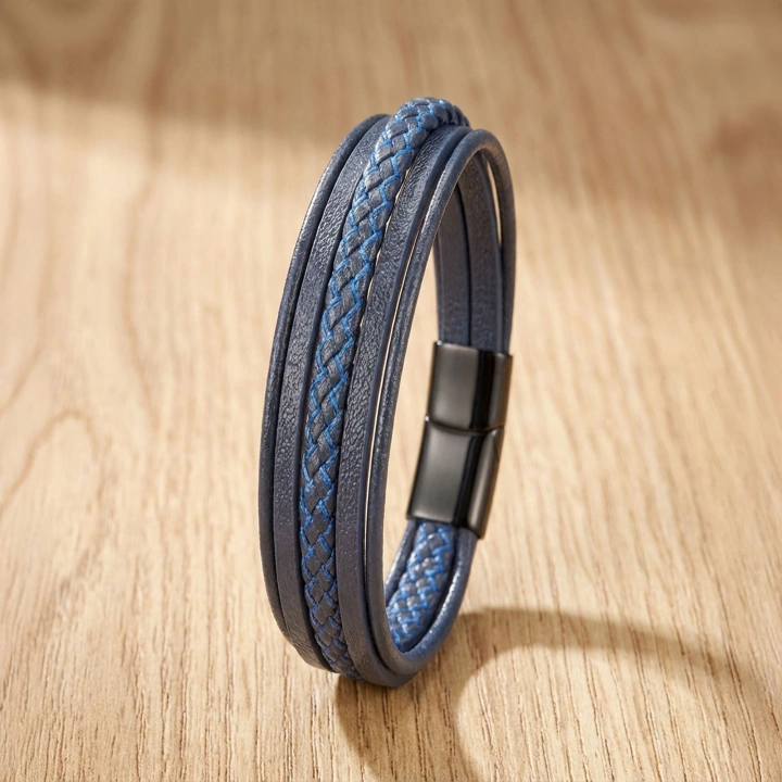 Moncuk Design Mavi Siyah Çoklu Deri Bileklik 33513B2D7