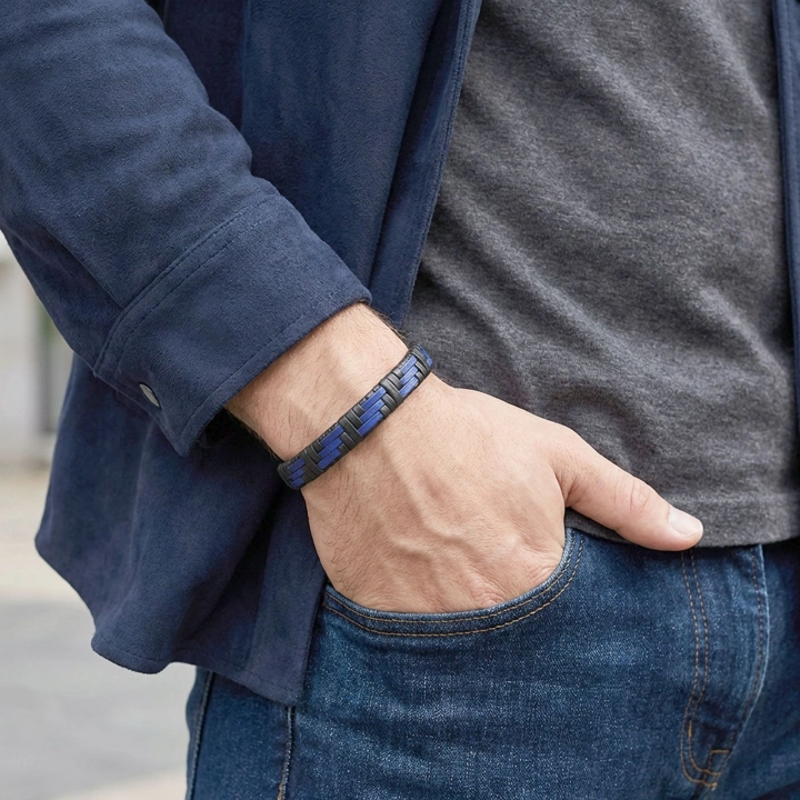 Moncuk Design Mavi Ve Siyah Deri Örgü Ve Çelik Bileklik 33513B9D2