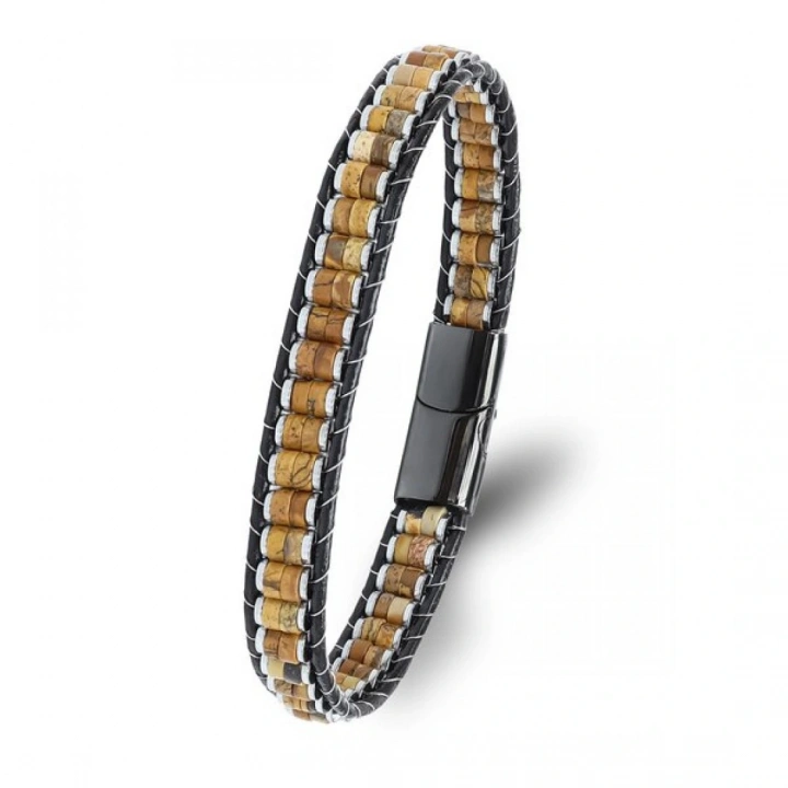Moncuk Design Odun Jasper & Hematit Çelik Örgülü Deri Bileklik 33512B22D8