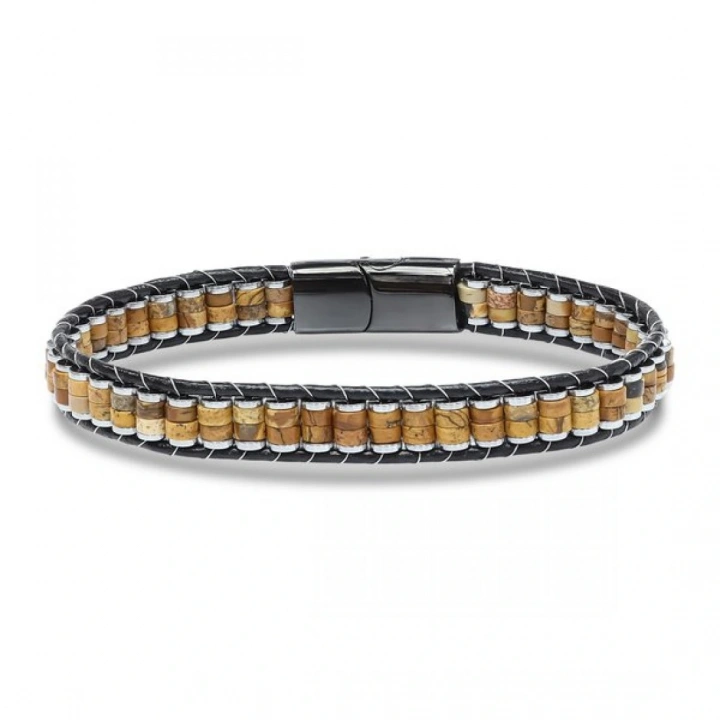 Moncuk Design Odun Jasper & Hematit Çelik Örgülü Deri Bileklik 33512B22D8