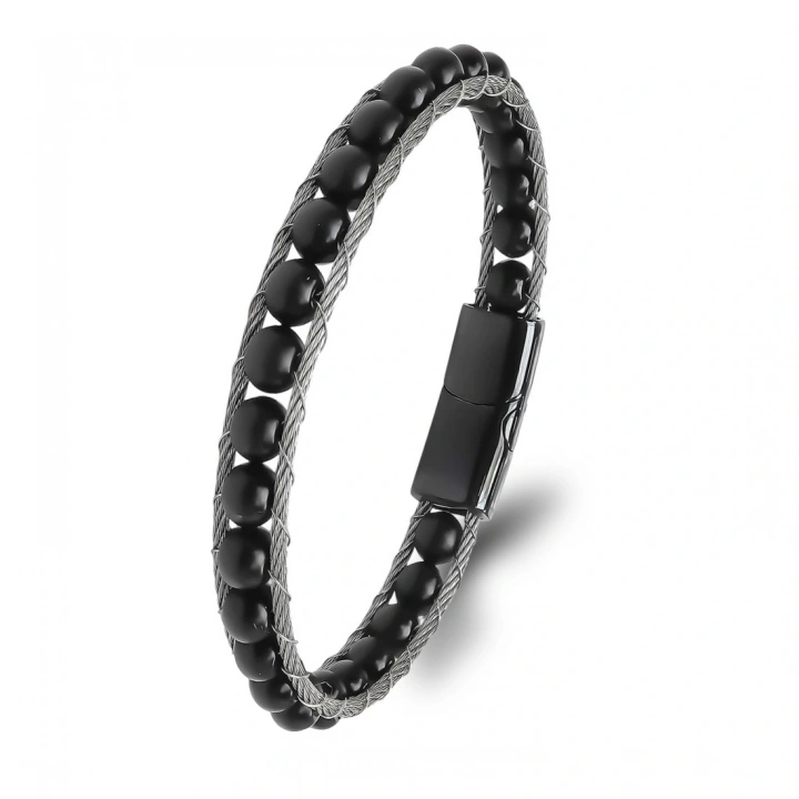 Moncuk Design Oniks Doğaltaş Ve Çelik Halat Örme Bileklik 33512B2DH1