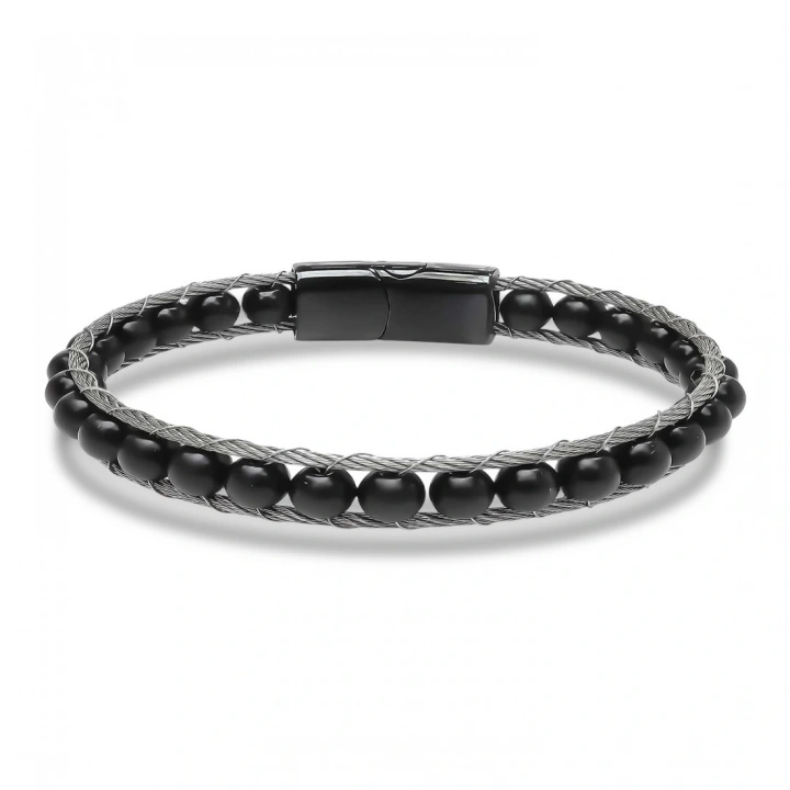 Moncuk Design Oniks Doğaltaş Ve Çelik Halat Örme Bileklik 33512B2DH1