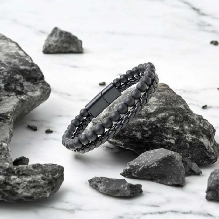 Moncuk Design Oniks Doğaltaş Ve Deri Erkek Bileklik 33512B7D1