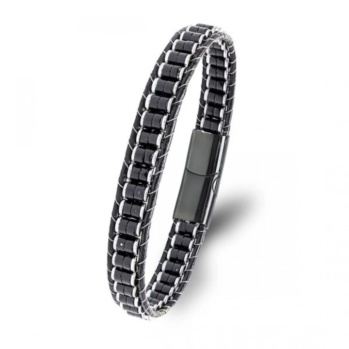 Moncuk Design Oniks & Hematit Çelik Örgülü Deri Bileklik 33512B22D2
