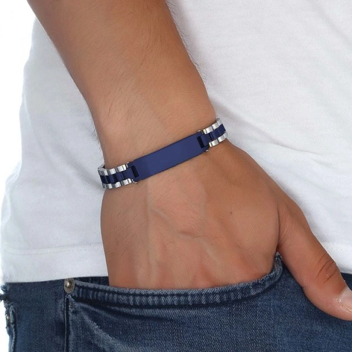 Moncuk Design Parlement Mavi İsim Yazılabilir Ful Çelik Bileklik 33511G2D3M