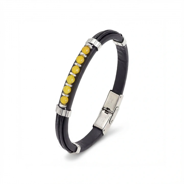 Moncuk Design Sarı Akik Taşlı Deri Bileklik 33511G6D6M