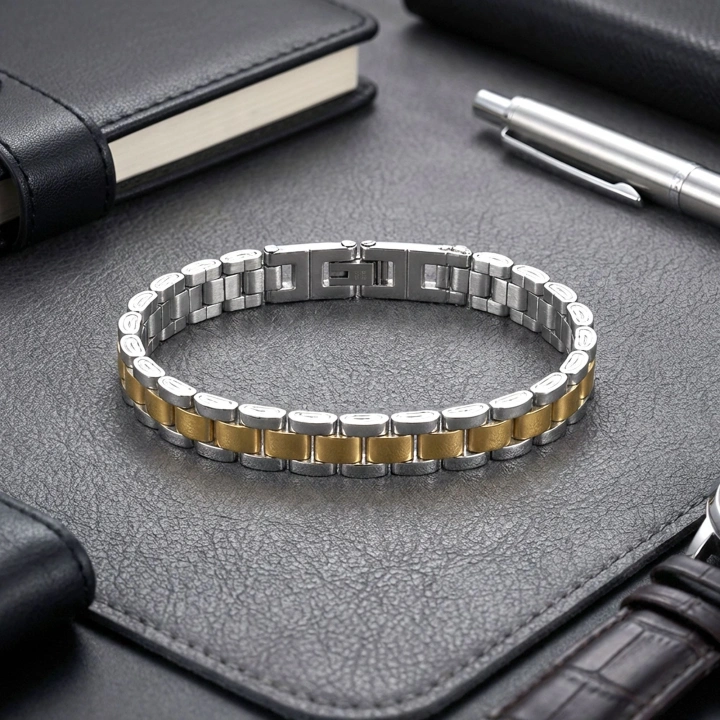 Moncuk Design Sarı Beyaz Ful Çelik Bileklik 33511G1D2M