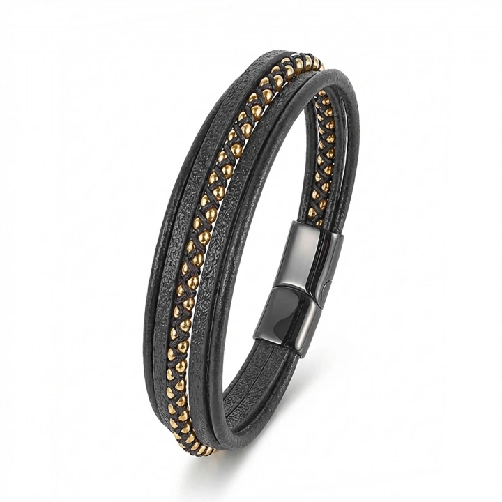 Moncuk Design Sarı Hematit Ve Çoklu Deri Bileklik 33514B3D2