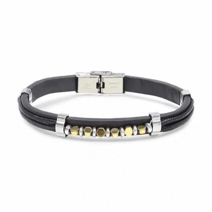 Moncuk Design Sarı Renk Hematit Taşlı Deri Bileklik 33511G6D2M