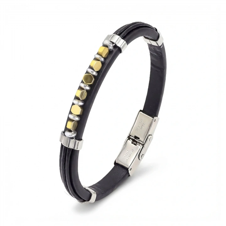 Moncuk Design Sarı Renk Hematit Taşlı Deri Bileklik 33511G6D2M