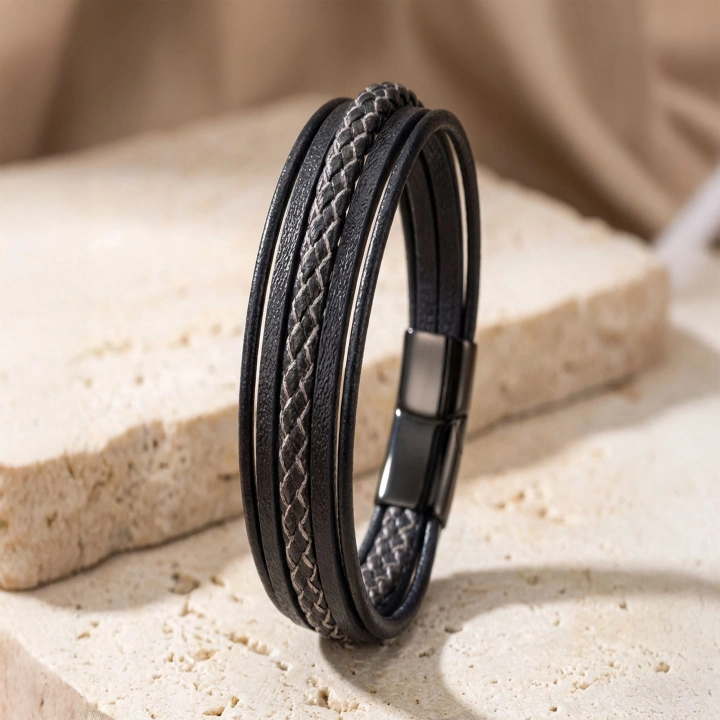 Moncuk Design Siyah Beyaz Çoklu Deri Bileklik 33513B2D9