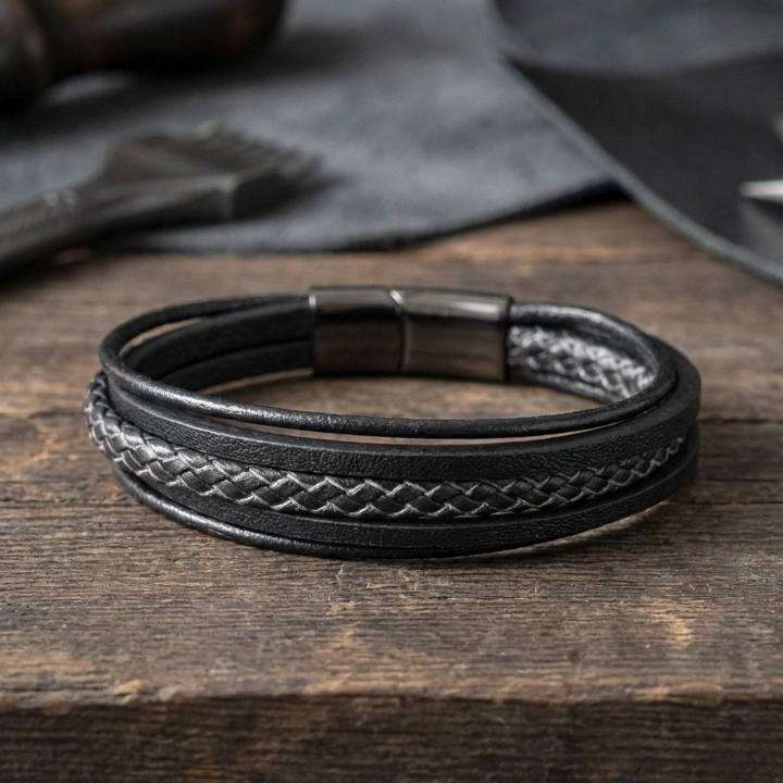 Moncuk Design Siyah Beyaz Çoklu Deri Bileklik 33513B2D9