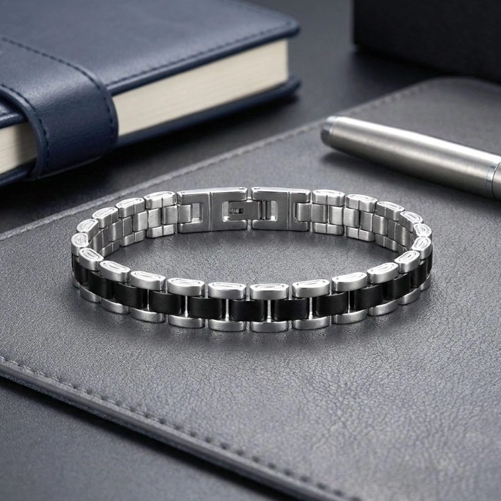 Moncuk Design Siyah Beyaz Ful Çelik Bileklik 33511G1D5M