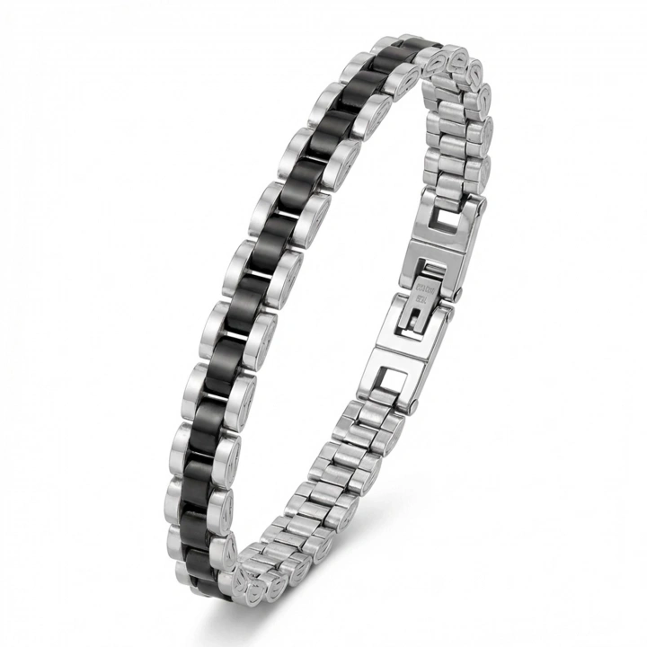 Moncuk Design Siyah Beyaz Ful Çelik Bileklik 33511G1D5M