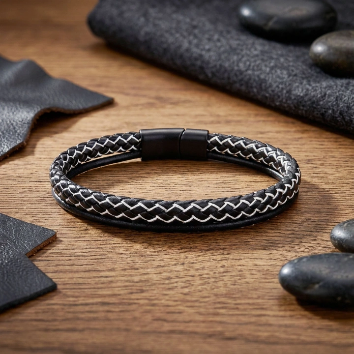 Moncuk Design Siyah Beyaz Renk Çoklu Deri Bileklik 33513B5D7