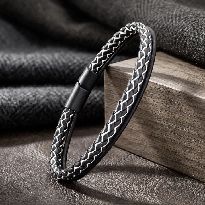 Moncuk Design Siyah Beyaz Renk Çoklu Deri Bileklik 33513B5D7