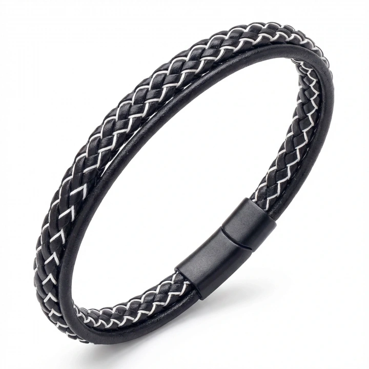 Moncuk Design Siyah Beyaz Renk Çoklu Deri Bileklik 33513B5D7