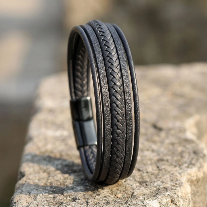 Moncuk Design Siyah Çoklu Deri Bileklik 33513B2D2